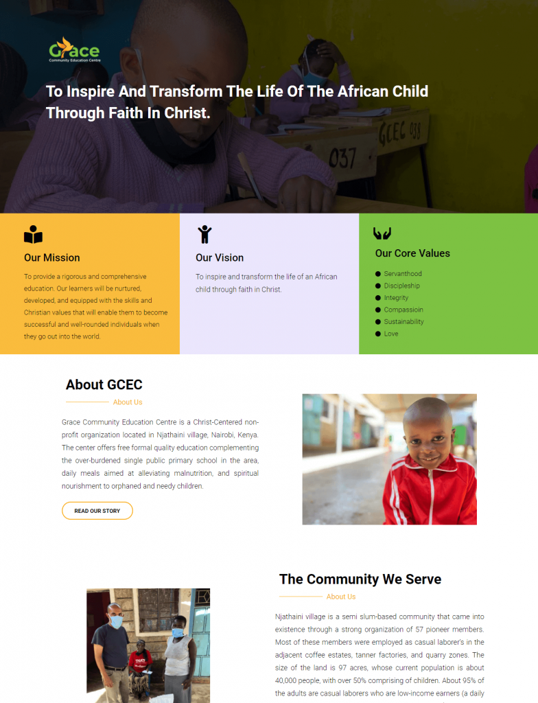 Grace Community Education Centre - NGO in Kenya - Website designed by Jeder Agency, a nairobi based website design and SEO agency